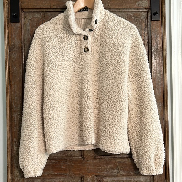 SHEIN Cream Sherpa 1/4 Button-up Pullover Size L - Picture 4 of 10